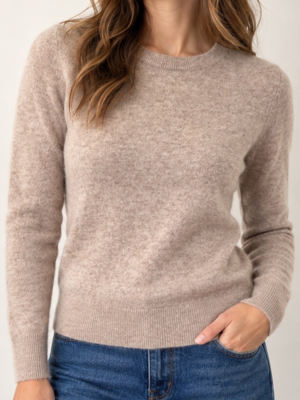 Nordstrom 100% Cashmere Crewneck Sweater Heather Taupe Size S